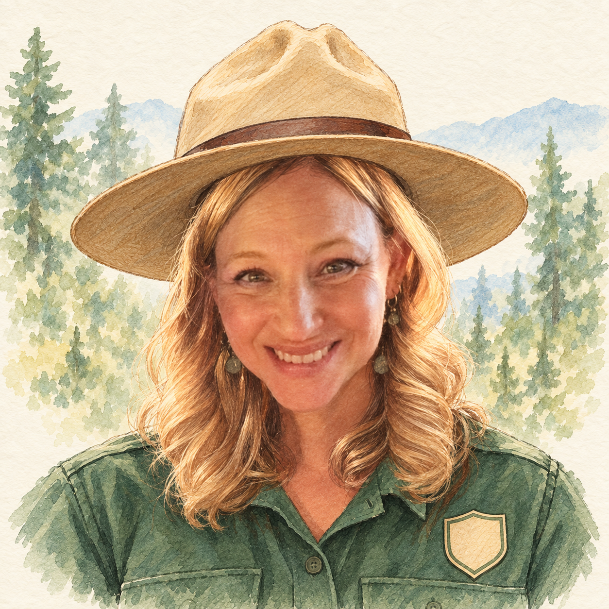 Watercolor ranger portrait of Marissa Berman.