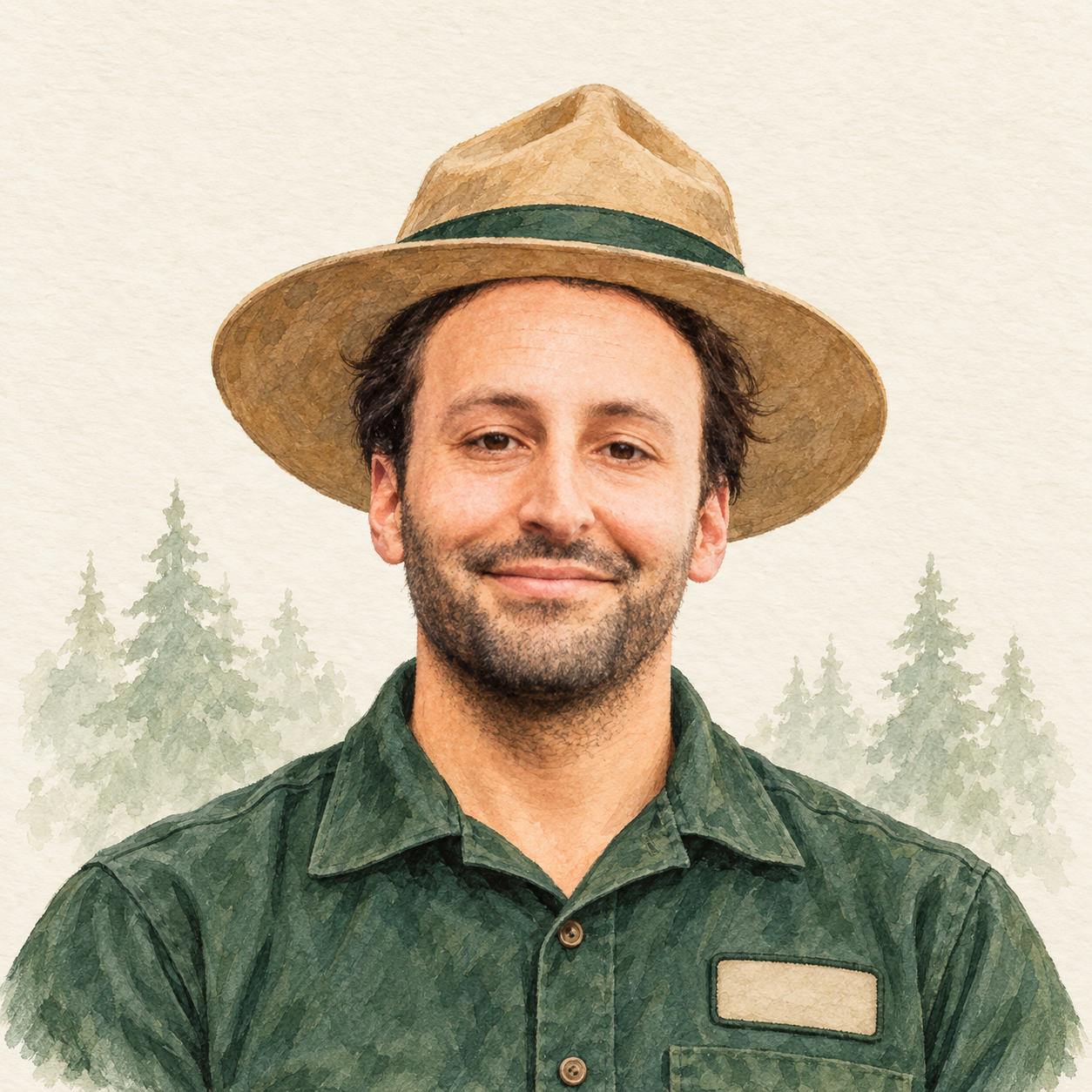 Watercolor ranger portrait of Zachary Liporace.