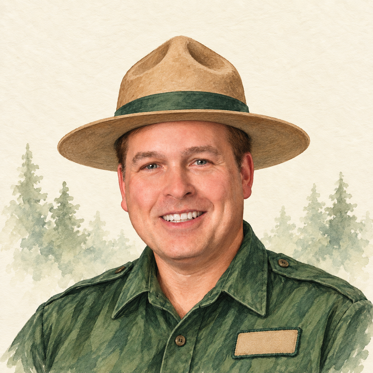 Watercolor ranger portrait of Bart Nielsen.