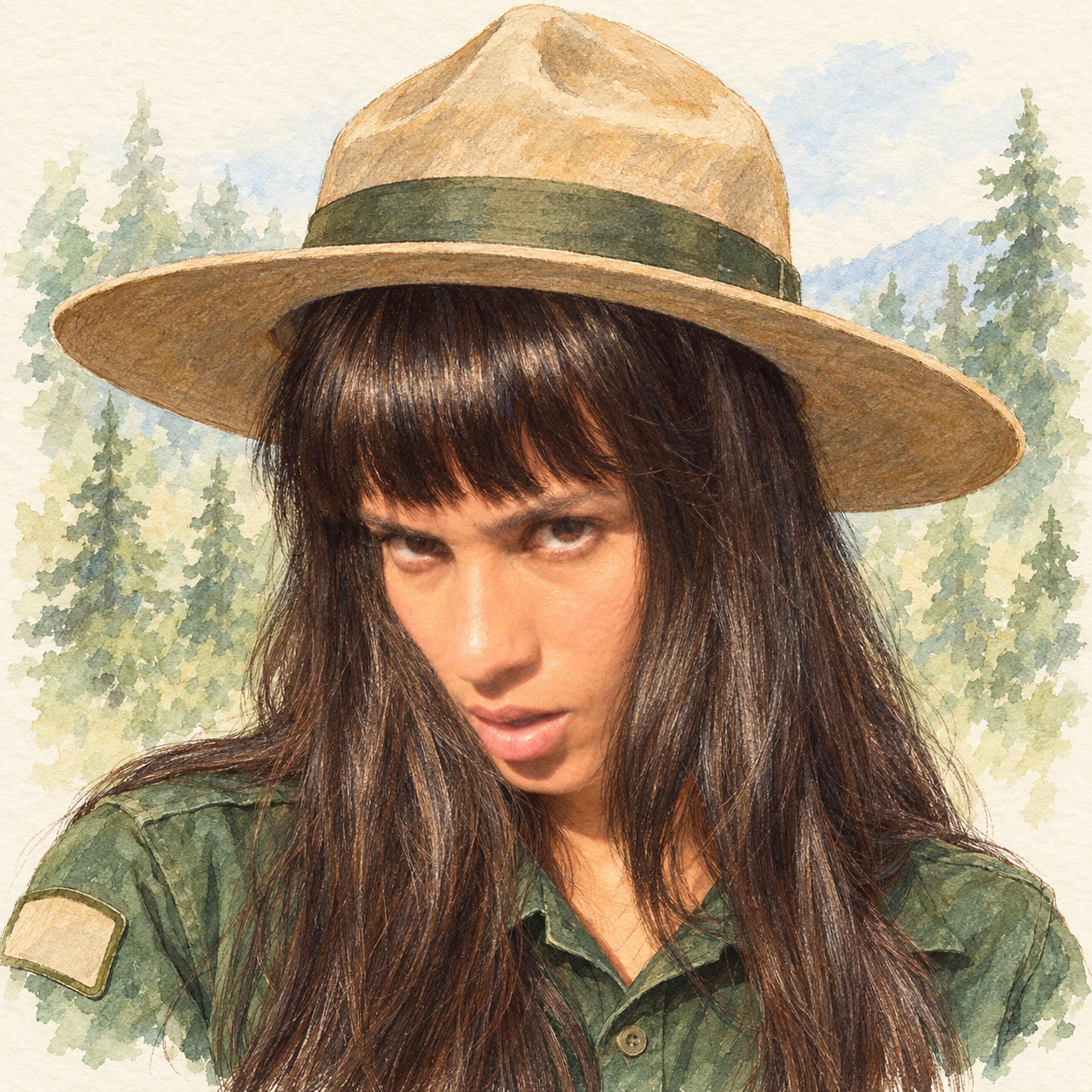 Watercolor ranger portrait of Sophia Dearborne.