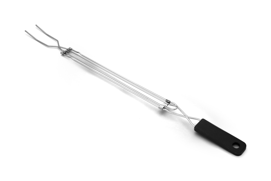 Extendable stainless-look roasting fork with a black handle